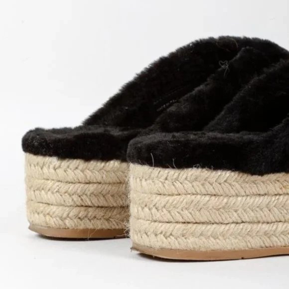 Miu Miu Black Shearling Crisscross Platform Slides - Picture 8 of 10